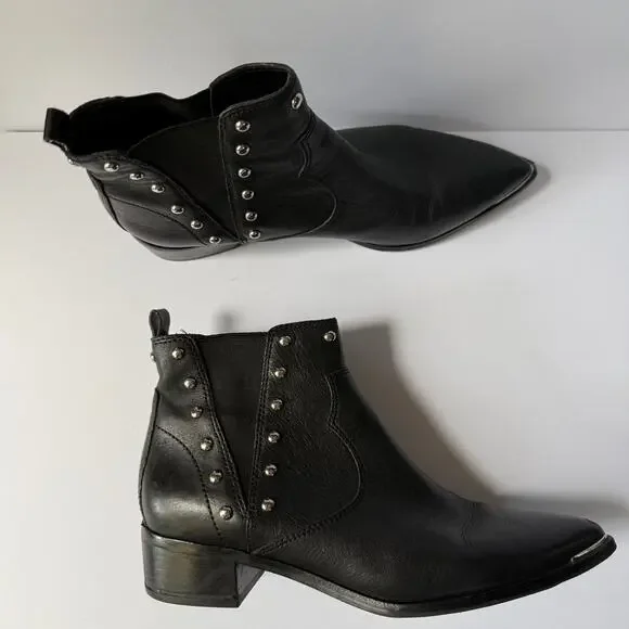 MARC FISHER LTD Black Leather Studded Ankle Boot 9.5 - Picture 5 of 16